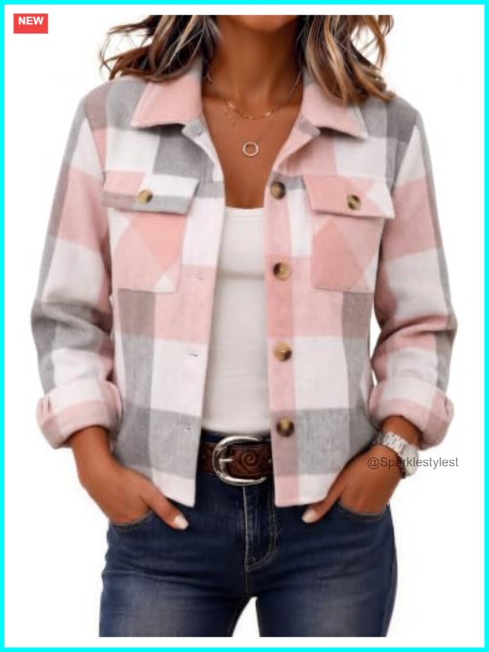 Cropped Plaid Flannel Shacket Jacket Button Front Casual Fall Coat